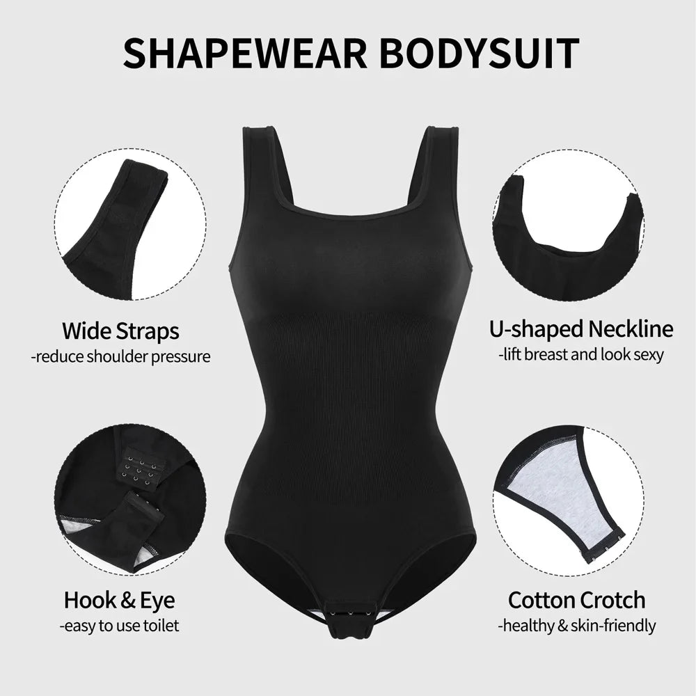 Women's Wide Strap Tummy Control Shapewear Bodysuit Comfortable Non-Slip Fitness Wear for Abdomen Toning Stylish Daily Wear Outf