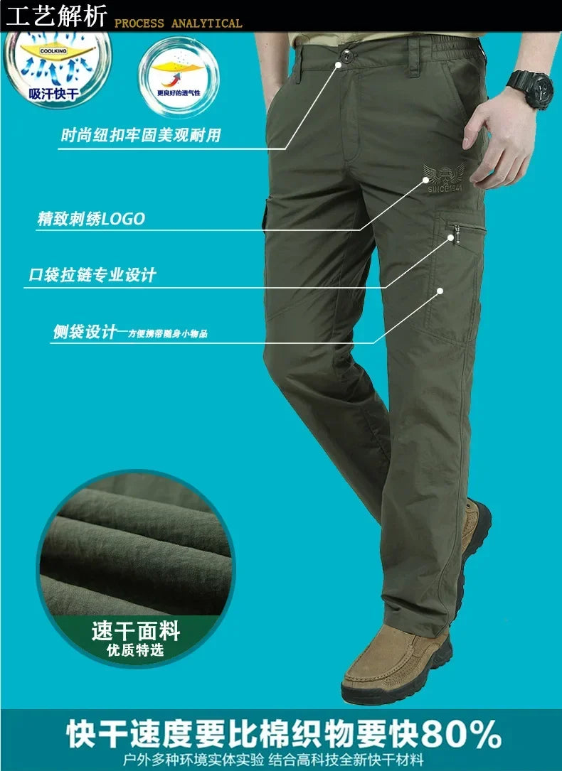 Men's Summer Thin Quick Dry Tactical Cargo Pants Army Outdoor Camping Hiking Pants Casual Trousers Male Sports Fishing Pants