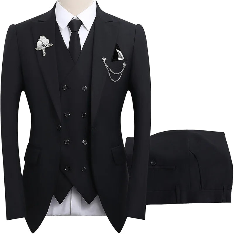 2026 men's dark green three piece suit, (Chinese size) slim fit jacket with vest and pants, wedding party set.