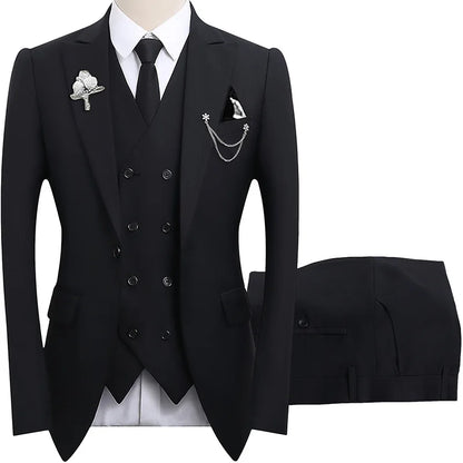 2026 men's dark green three piece suit, (Chinese size) slim fit jacket with vest and pants, wedding party set.