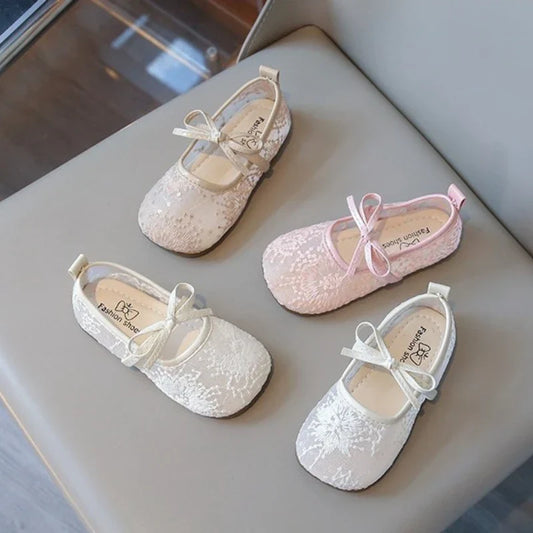 2026 Spring Summer New Children's Shoes Fashion Princess Lace Shoes Children's Elegant Shoes Soft Bottom Elastic Hook and Loop