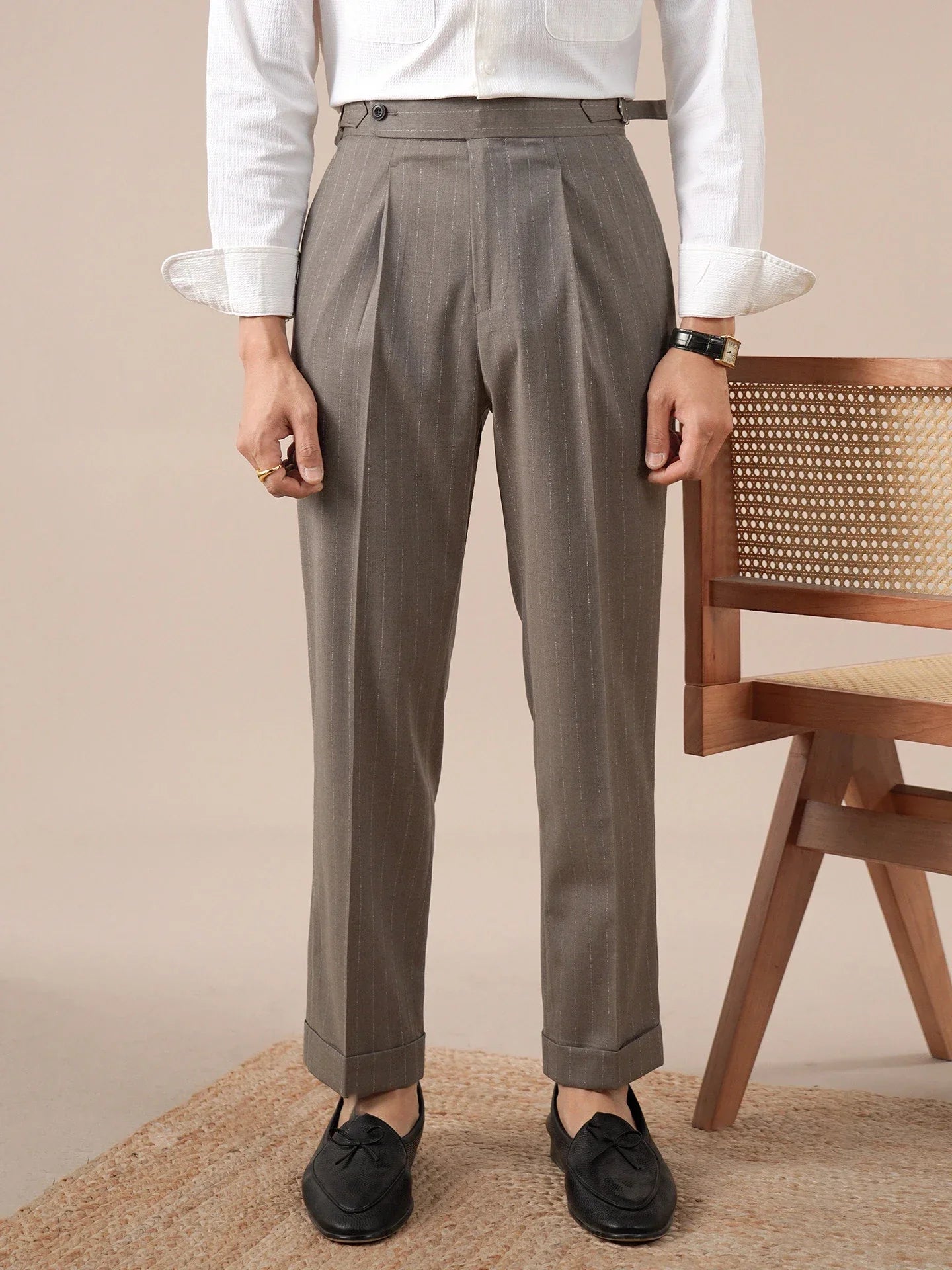 Striped Men Pants Business Double-pleated Versatile Suit Trousers High-waisted Pantalon De Vestir Hombre Dress Pants For Men