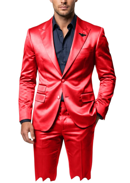 Men's Satin 2-Piece Suit Set Slim Fit Peak Lapel Tuxedo Blazer With Straight Leg Pants For Wedding Party Formal Wear