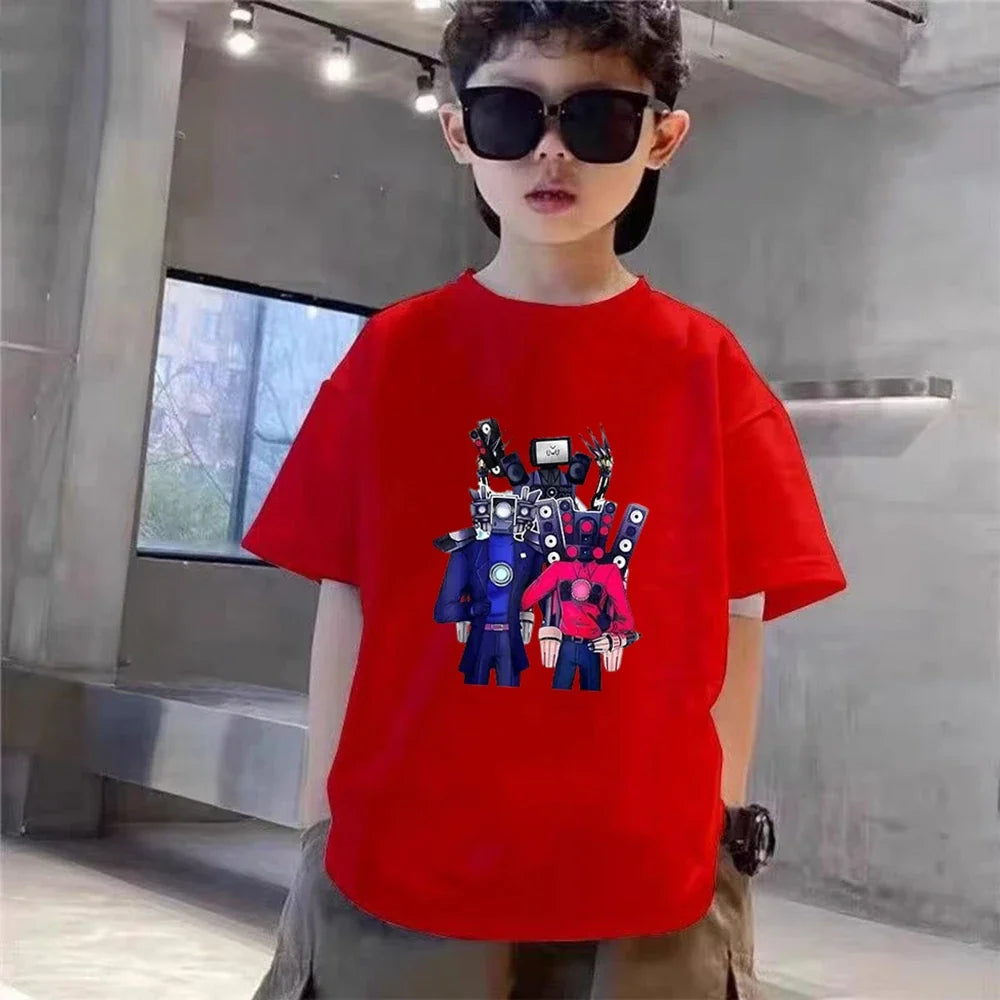 Skibidi Toilet Children T-shirt+bottom wear Age 3-12 Girls boy Set black 2pcs Kids Set Print Summer Anime Toilet Monitor Tshirt