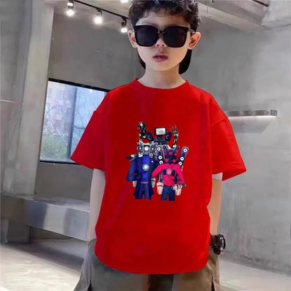 Skibidi Toilet Children T-shirt+bottom wear Age 3-12 Girls boy Set black 2pcs Kids Set Print Summer Anime Toilet Monitor Tshirt