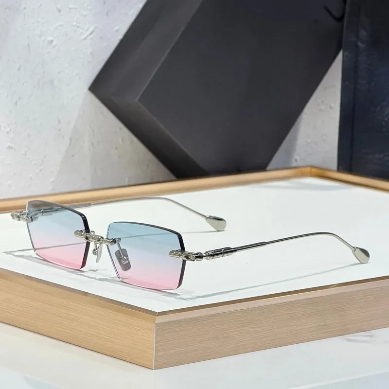 Fashion Street Design Sunglasses H61 Germany Rimless Square Men Women Classical UV400 High Quality Optical Glassses with Case
