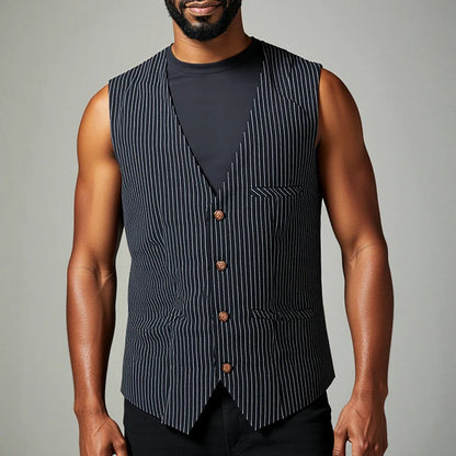 V Neck  New Arrival Stripe Slim Fit Single Breasted Men's Business Waistcoat For Wedding Formal Groomsmen