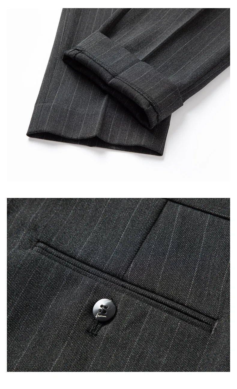2025 Korean High Quality Double-Breasted British Style Slim Business Suit Two-Piece Set (Suit + Trousers)
