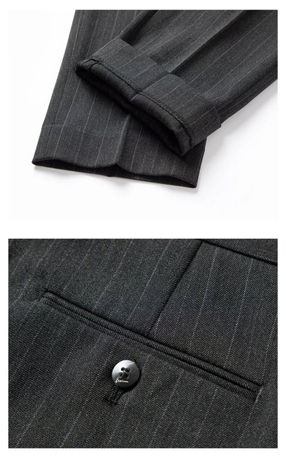 2025 Korean High Quality Double-Breasted British Style Slim Business Suit Two-Piece Set (Suit + Trousers)