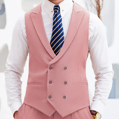 Men Vest White Double Button With Lapel Waistcoat For Wedding Birthday Banquet Party Business Work Casual Daily Men Suit Vest