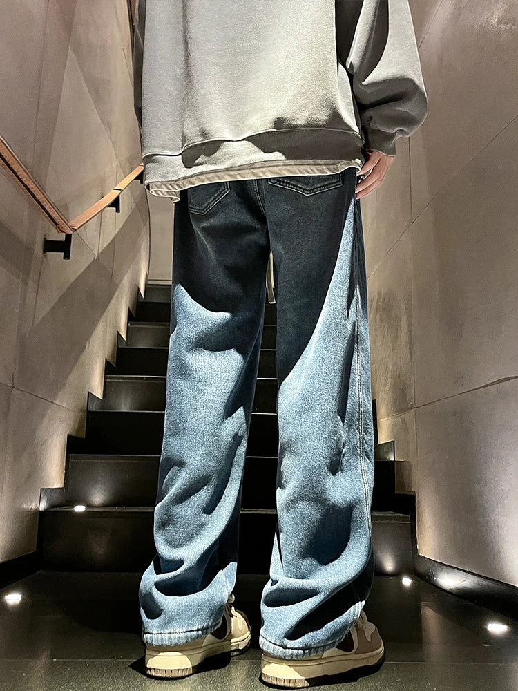 Men's Winter Jeans Fleece-Lined Brushed Thick Warm Denim Pants Korean Style Straight Fit Insulated Trousers Asians Size M-3XL