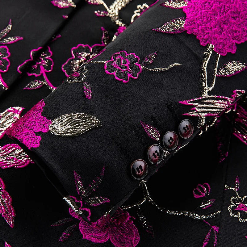 New Vintage Luxurious Jacquard Floral Suit Jacket Men Wedding Banquet Club Party Dress Singers Tuxedo Slim Fit Blazers Hommes