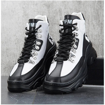 White High Top Board Boots for Men Thick Soled Men Boots with Elevated Height Inside Outdoor Casual Versatile High-top Shoes