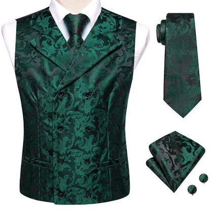 Dark Red Men's Vests Silk Paisley Jacquard Waistcoat Jacket NeckTie Hanky Cufflinks for Men Business Party Designer Gifts