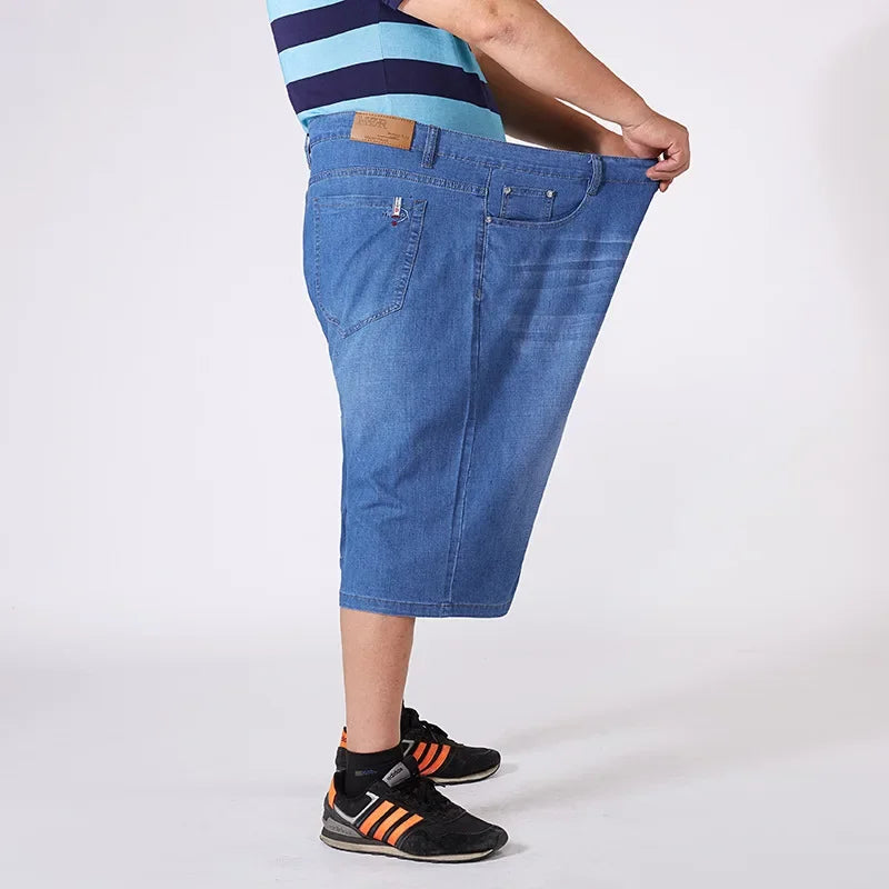 Men Extra Large Size Shorts Knee-length Summer Breeches Denim 2024 Male Bermuda Classic Stretch Plus Size Big 8XL Men Short Jean