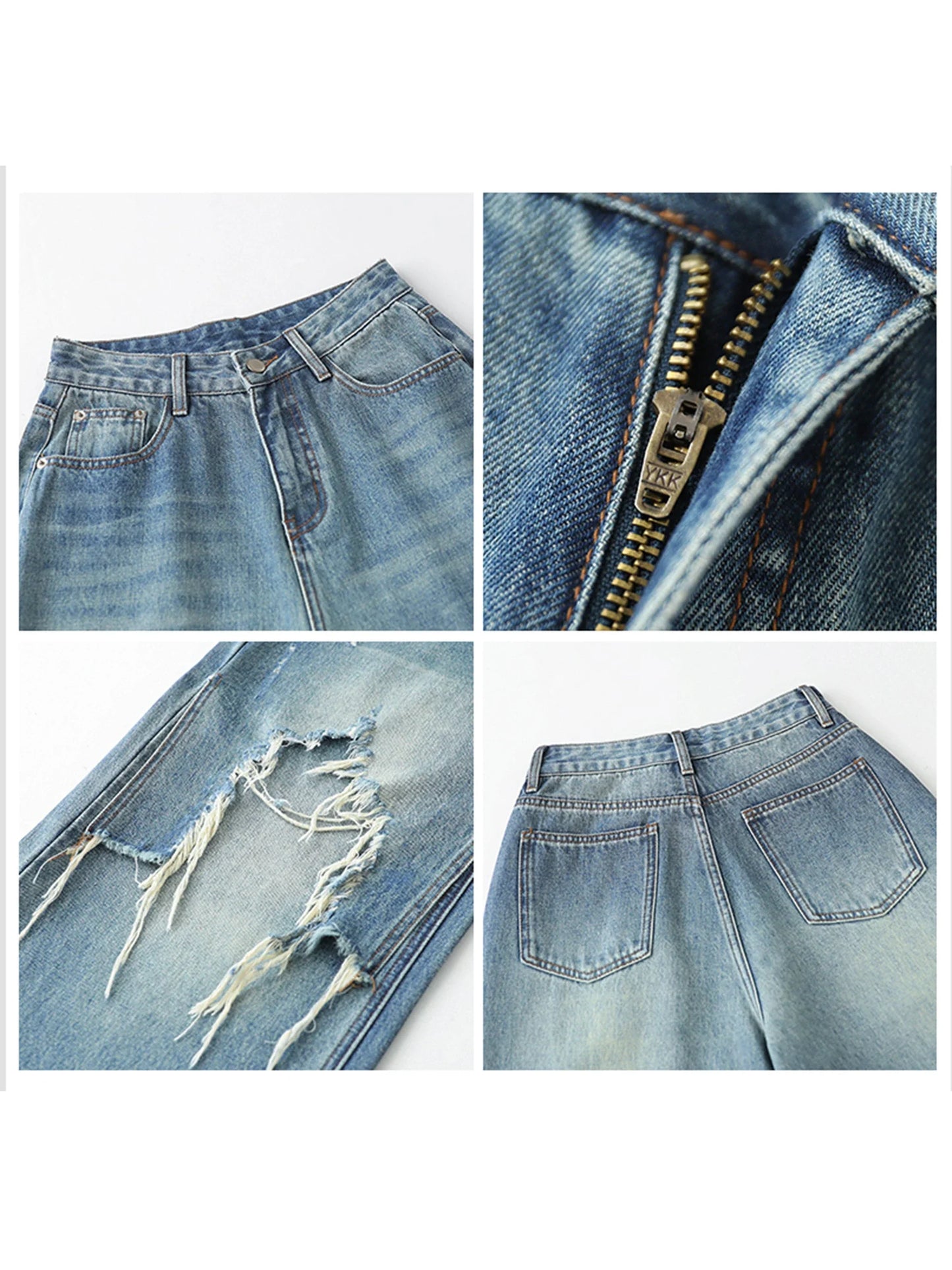 Women Jeans Loose Casual High Waisted Wide Leg Ripped Rough Edge Denim Pants Female Trousers Spring Autumn 2025