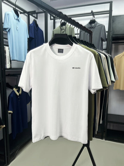 Summer solid color men's simple and luxurious embroidered round neck short sleeve T-shirt top comfort breath for daily commuting
