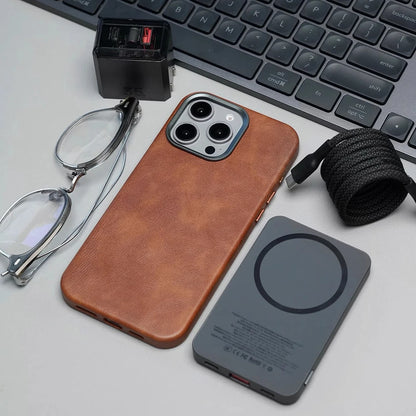 Premium Vintage Leather Magnetic Phone Case for IPhone 16 14 13 15 Pro Max Wireless Charging Alloy Camera Shockproof Back Cover