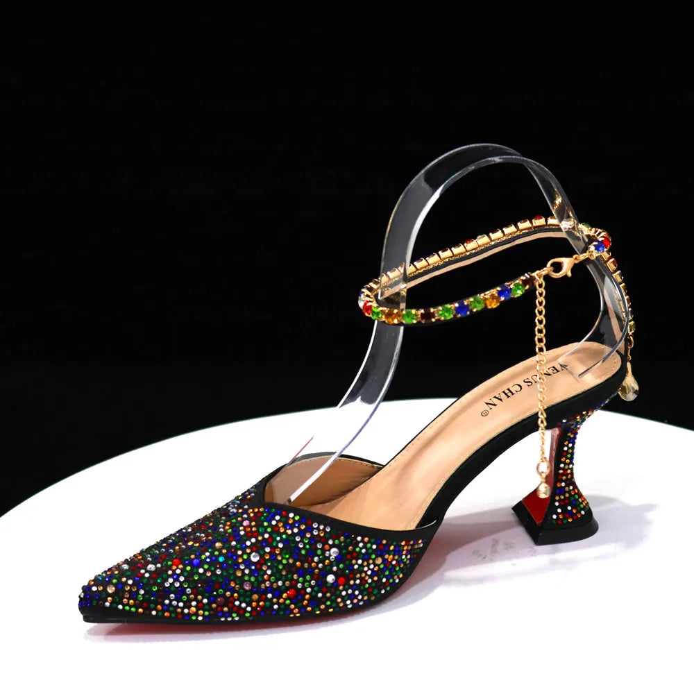 2023 Pointed Toe Heels Wedding Shoes for Women Bride Full Drilling Design Shoes With Matching Handbags for Ladies