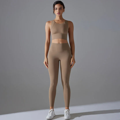 Yoga Set Women's tracksuit Women Fitness Crop Top Shockproof Sports Bras Yoga Gym Running Pants Sportswear Running Fitness Yoga