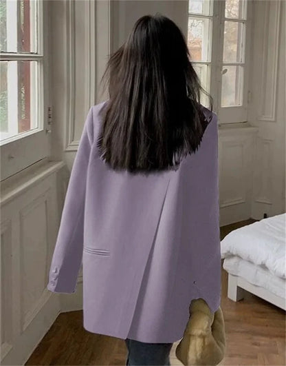 2025 Back Slit Design Blazer Coats Women Casual Fashion Loose Korean Jackets Streetwear Chic Long Sleeve All Match New Suit Tops