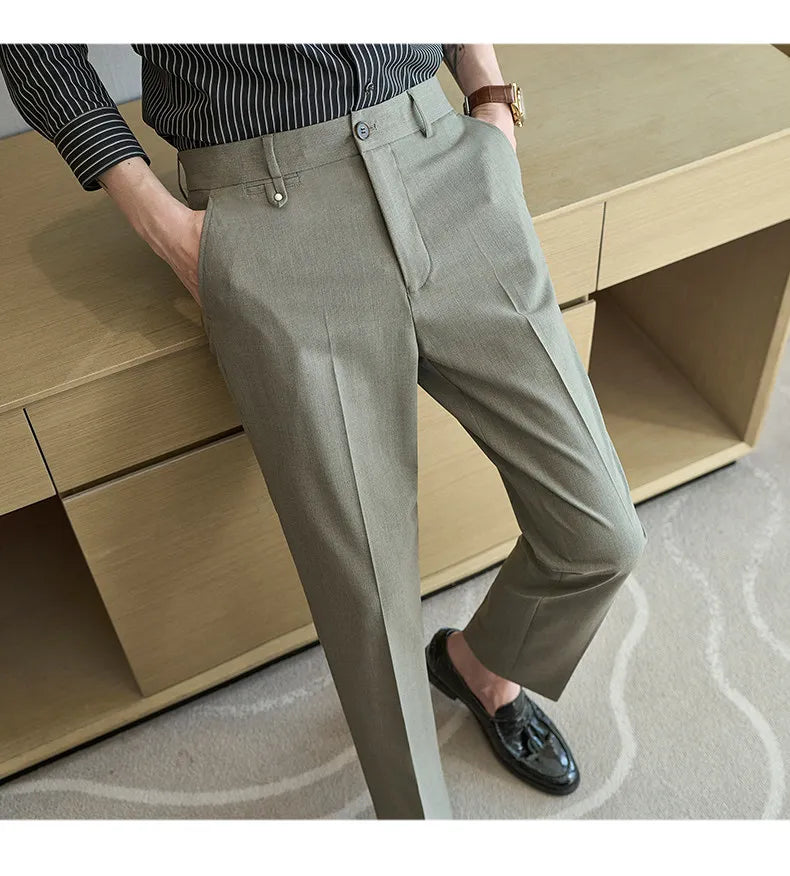 2026 Spring Summer Men's Pants Fashion Solid Color Suit Trousers Male High Waist Slim Fit Pants Men Business Casual Formal Pant