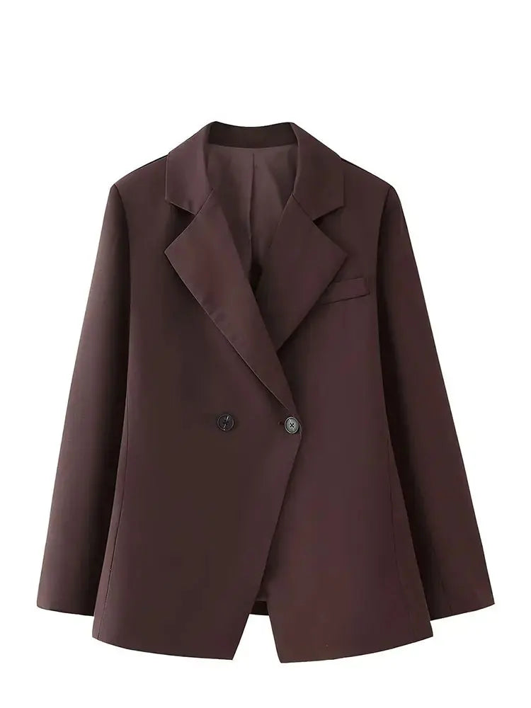 Women Fashion Solid Blazer Lapel Slim Double Breasted Long Suit Coat Female Wild Office Lady Commute Woman Outercoat Top