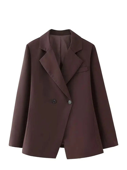 Women Fashion Solid Blazer Lapel Slim Double Breasted Long Suit Coat Female Wild Office Lady Commute Woman Outercoat Top