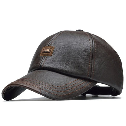 Fashion Men Leather Baseball Cap Hip Hop Casual Adjustable Winter Warm Hat Snapback Hat PU Leather Trucker Caps gorras