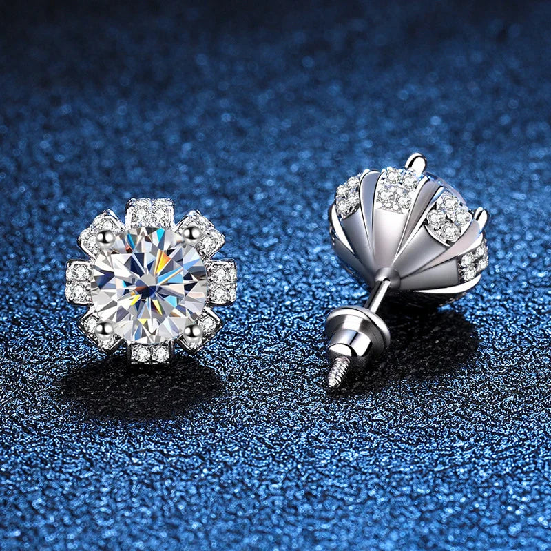 2ct Moissanite Earring s925 Sterling Sliver Plated 18k White Gold Wedding Engagement Jewelry Screw Earrings For Woman
