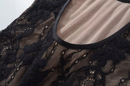 Sexy See Through Lace With Lining Backless Spaghetti Strap Bodysuit Woman Sling Tight Short Jumpsuit Slim Fit Rompers Playsuits