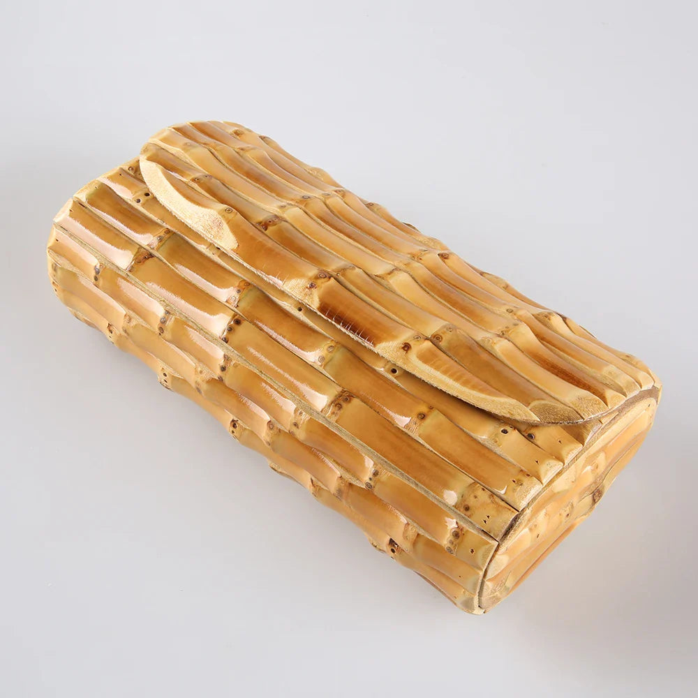 Brand Fashion Vintage Retro Hard Wood Rattan Straw Evening Purse Wallet Unique Handmade Natural Bamboo Root Clutch Bag