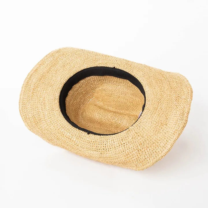 Hand-crocheted Natural Raffia Straw Cowboy Hat for Women Men Summer Wide Brim Sun Hat Outdoor Breathable Beach Caps