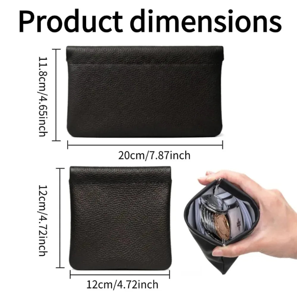 Black/Brown PU Leather Self-Closing Coin Purse No Zipper Mini Pouch Multifunctional Storage Bag for Coin Key Earbud Men Women