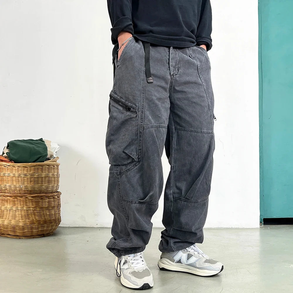 Japanese Streetwear High Quality Long Staple Cotton Twill Cargo Pants Men Harajuku Plus Size Casual Work Pants Baggy Trousers