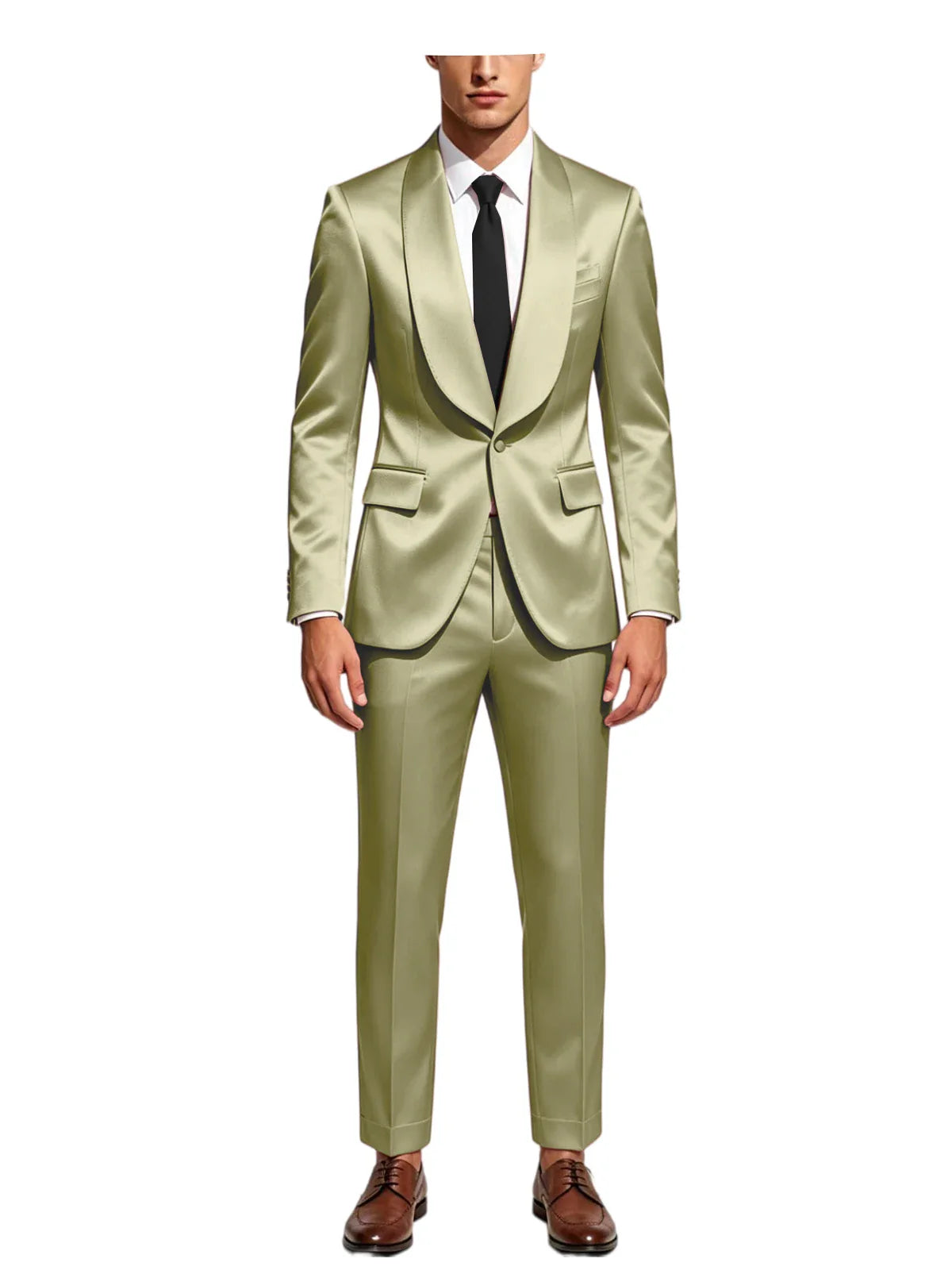 Luxury Men's Satin Tuxedo Suit Shawl Lapel Slim Fit 2-Piece Blazer & Pants Set Formal Business Casual Jacket Coat for Wedding