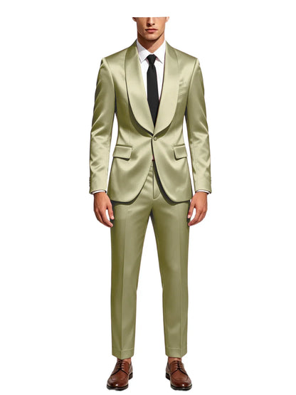 Luxury Men's Satin Tuxedo Suit Shawl Lapel Slim Fit 2-Piece Blazer & Pants Set Formal Business Casual Jacket Coat for Wedding