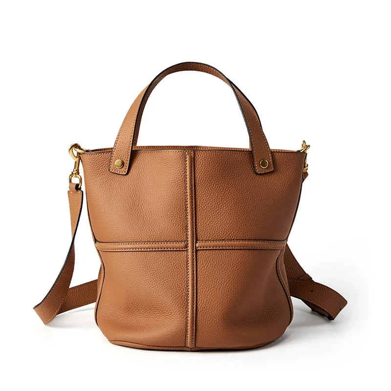 Women Bucket shoulder bag brand design Cowhide ladies handbags and purses genuine leather Tote Bags female messenger Bag Bolsas