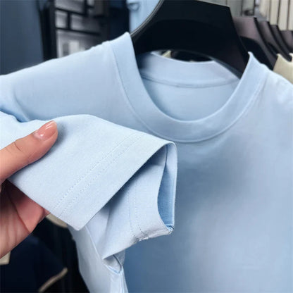 Xiaoma Embroidery Casual Pure Cotton Short Sleeved T-shirt for Young Men, Round Neck Solid Color T-shirt for Men
