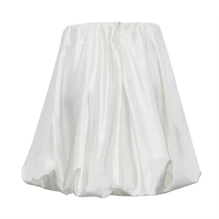 Elegant Female Casual Satin Mini Skirt Women Korean Fashion High Waist A-line Vintage White Balloon Skirt