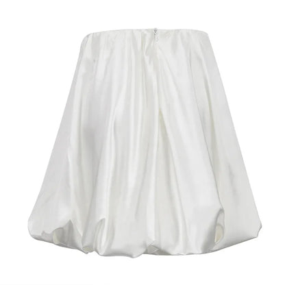 Elegant Female Casual Satin Mini Skirt Women Korean Fashion High Waist A-line Vintage White Balloon Skirt