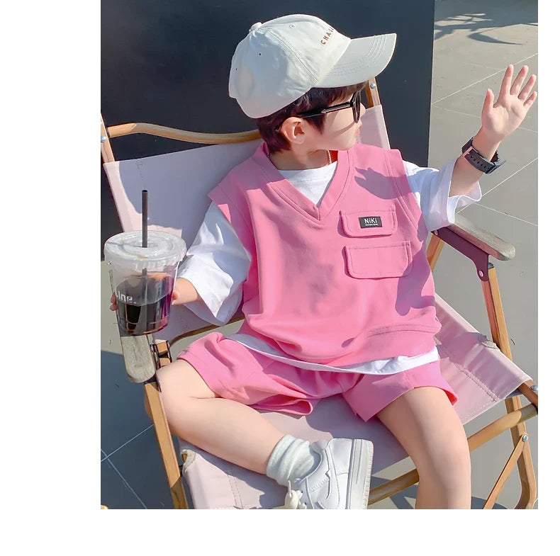 Summer Baby and Boys Cotton Contrast Patchwork t-Shirt Tops+Shorts Pant Sets School Kids Tracksuit Child 2PCS Outfit 1-10 Years