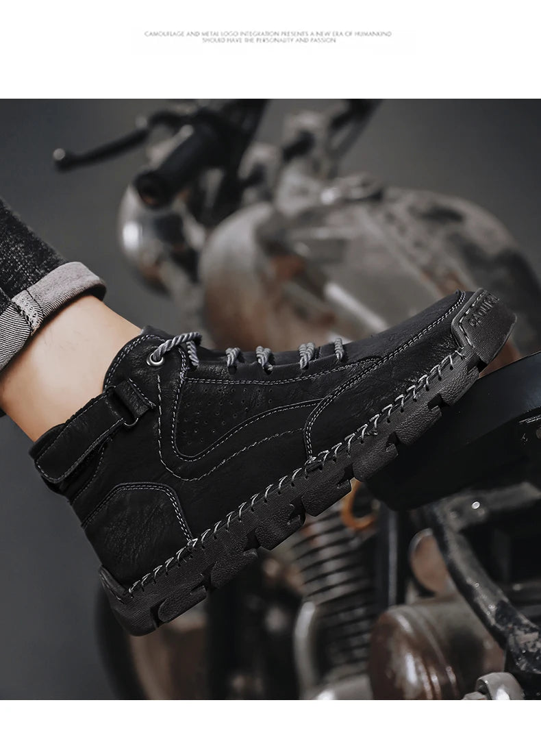 Men's Hand-stitched Boots Plus-size Casual Shoes Comfortable Soft Ankle Boots Outdoor Non-slip Wear Boots