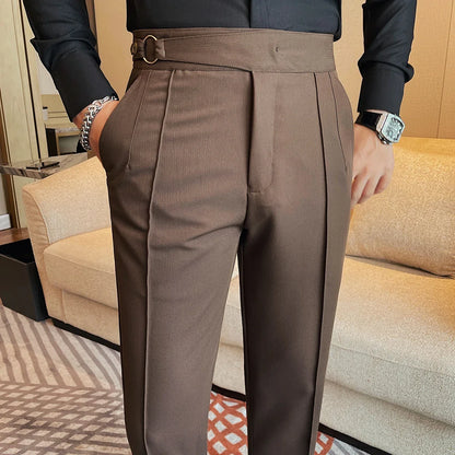 High Quality Men's Suit Pant Solid Color England Style Slim Fit Casual High Waist Trousers Men Spring Autumn Fashion Suit Pants