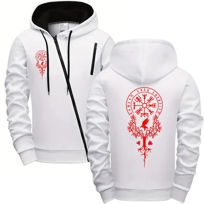 Autumn Winter Men's Zipper Hoodie Ancient Pattern Jackets Male Outdoor Motorcycle Coats Urban Fashion Casual Top
