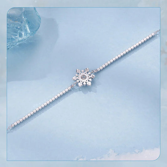 Bracelet en argent sterling 925 avec breloque fleur de glace et zircones cubiques, chaîne ajustable pour femmes et adolescentes, décoration de poignet d'hiver