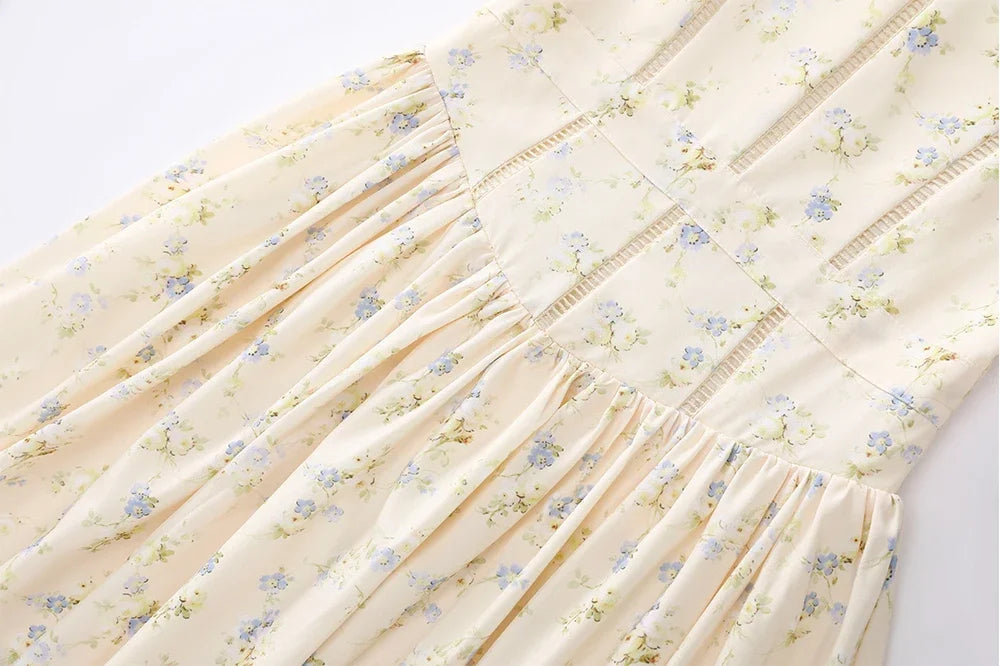 Summer Floral Print Spaghetti Strap Midi Dress Women Party Dress Elegant Vintage Holiday Beach Wear Dress