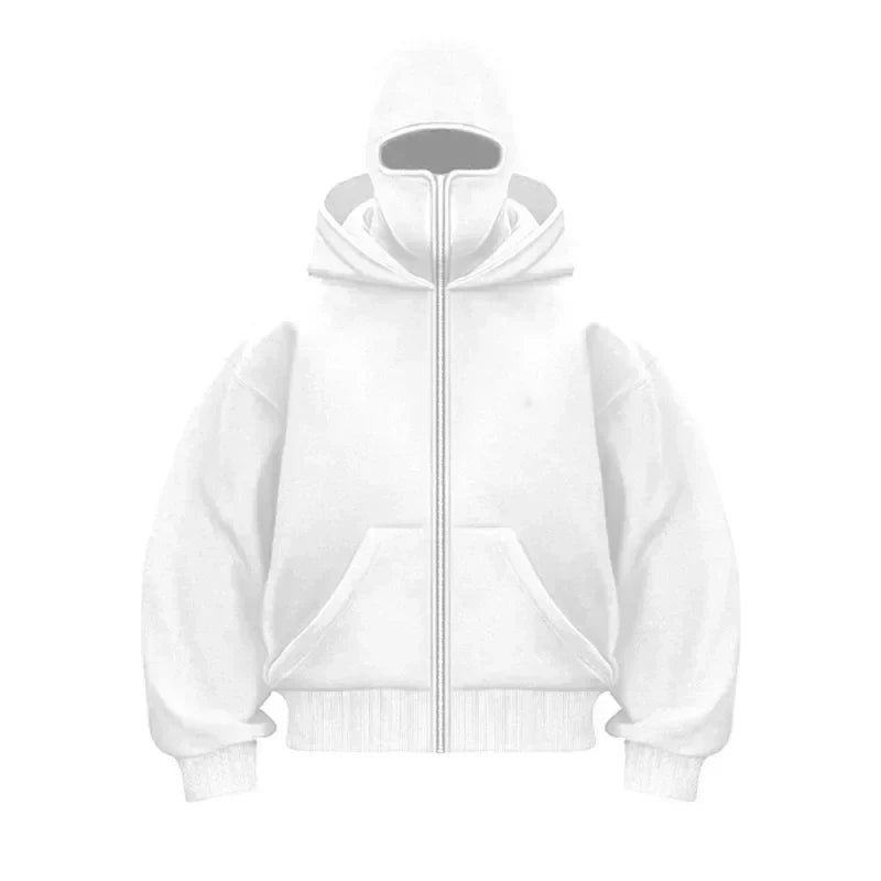 Balaclava Men Zip Hoodie Winter Warm Casual Sweatshirt Y2K with Hooded Face Mask Zipper Design Sports Jacket Outdoor Activities