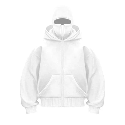 Balaclava Men Zip Hoodie Winter Warm Casual Sweatshirt Y2K with Hooded Face Mask Zipper Design Sports Jacket Outdoor Activities