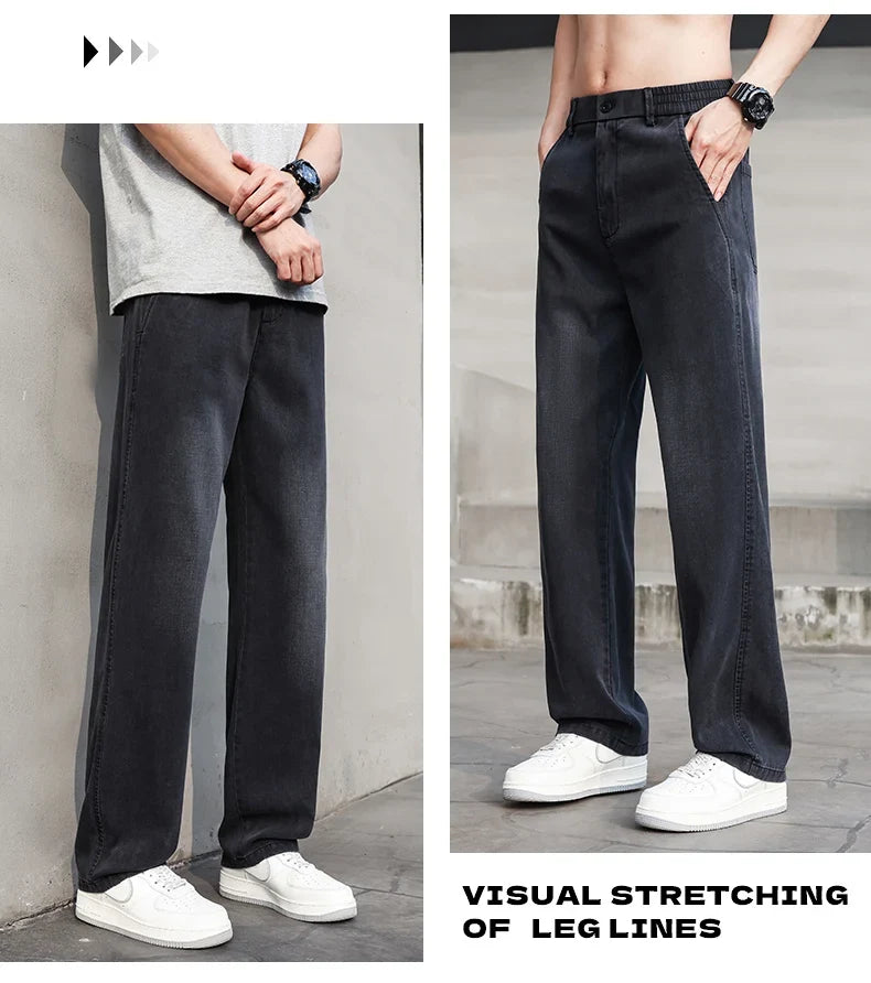 Thin Light Men's Summer Jeans Straight Fit Lyocell Denim Pants Male Elastic Elegant Casual New Style Stretch Relaxed Fit Telaxed